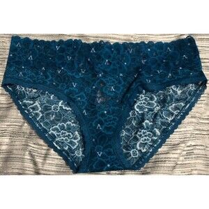 Victoria's Secret Teal Floral Lace Hipster Size Large NWT